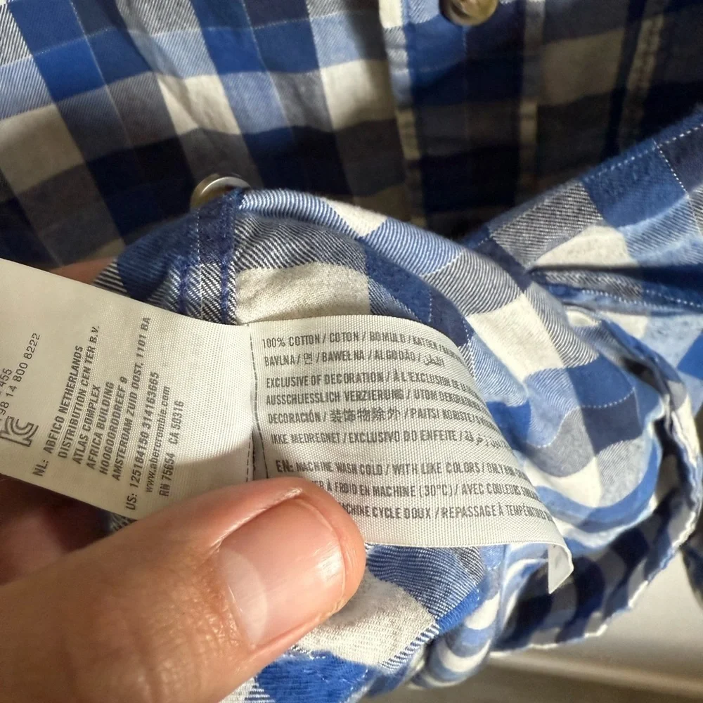 Men’s M Blue Plaid Abercrombie and Fitch Long Sleeve Preppy Casual Button Up - Picture 5 of 6